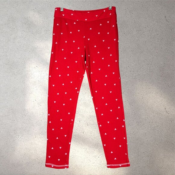 Laura Ashley Heart Print Pajama Set Women’s M Red Waffle Knit Y2K Cozy Valentine - Picture 12 of 16